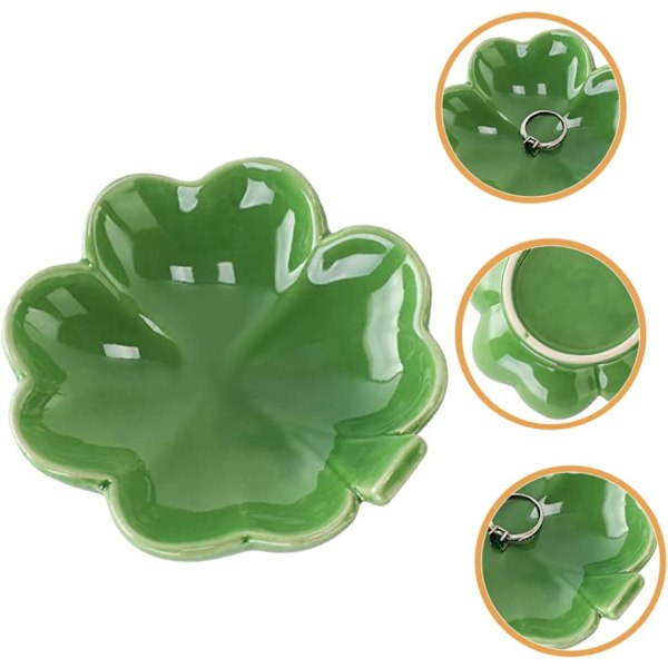2 st Keramiska Prydnadssaker Grön Shamrock Ringhållare Smyckesfat Displaytallrik för Heminredning