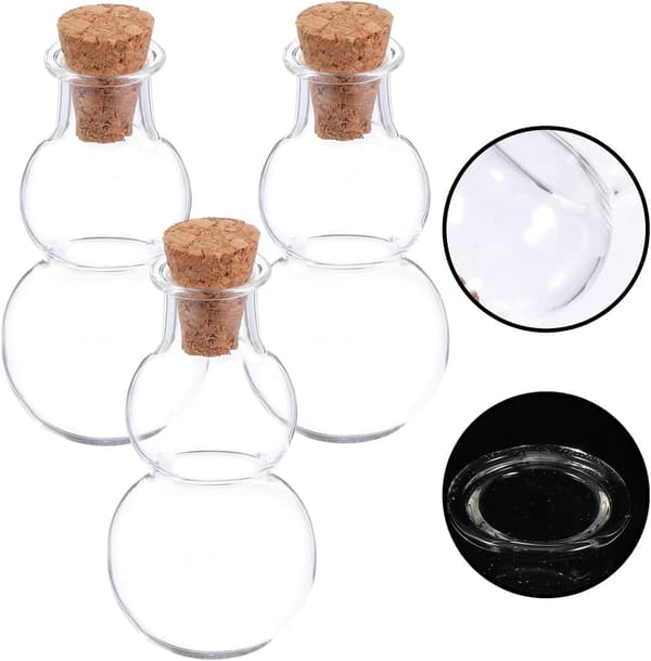 3 st kalebassformade glasflaskor med korklock, glasburkar för DIY-hantverk och konstdekoration