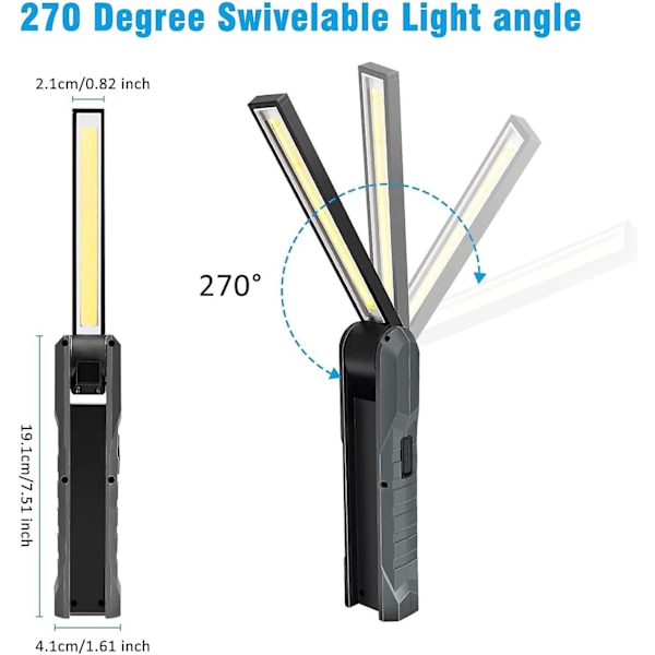 2 Genopladelige LED Arbejdslys, 5 Tilstande Foldbar Mekanisk Lygte Arbejdslys Grey