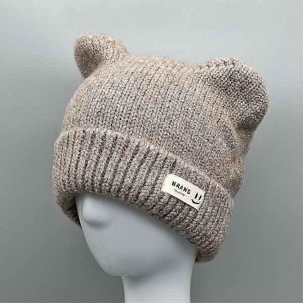 Djävulshornshatt Kattöron Beanie Liten Djävulshornshatt Virkad Stickad Hatt Söt Beanie Khaki