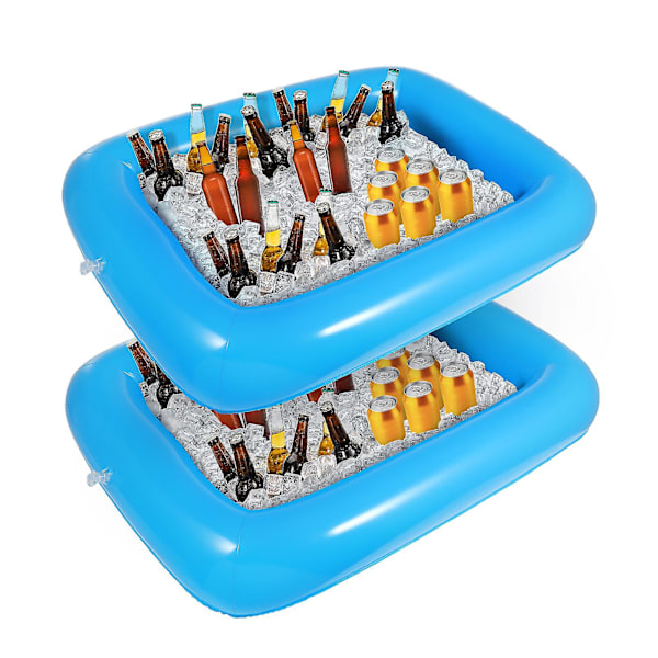 Hemoton 2-pack 30 x 22,4 tum Uppblåsbar Pool Serveringsbar Dryckssallad Buffé Kylbricka för Strand BBQ Picknick Poolparty (blå)