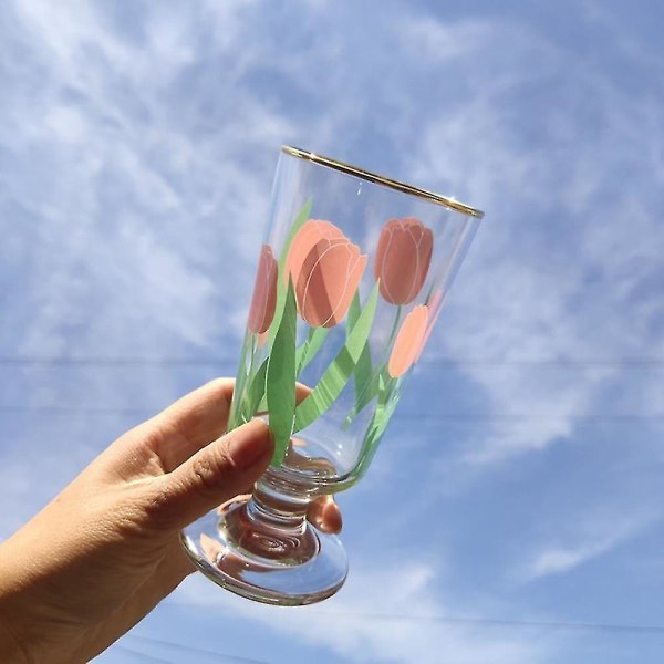 280 ml Little Daisy Goblet Glass Vintage Tulips Wine Cup