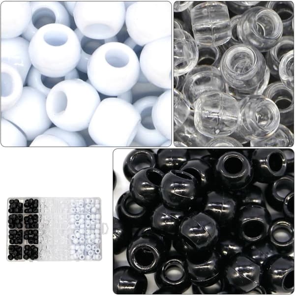 240 stk. 12 mm sorte og hvide hule dreadlocksperler sæt til hårfletning DIY parykringe Reggae-stil