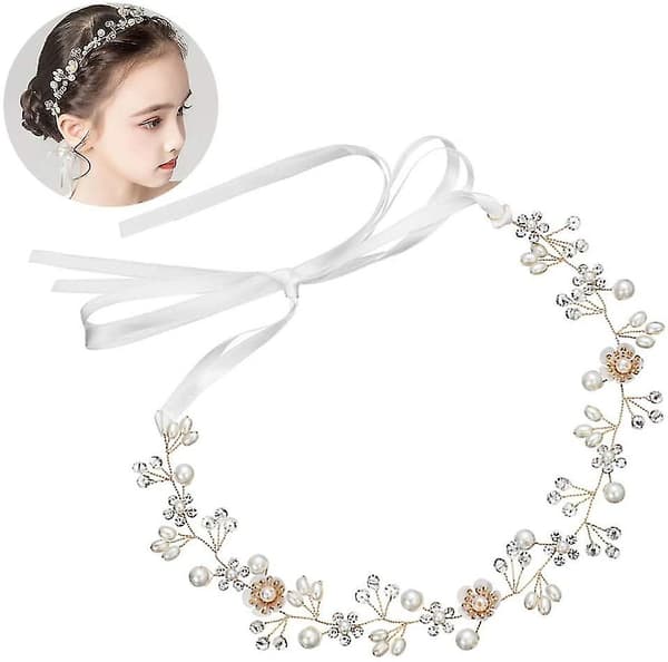 Hårbånd med perler og strass, prinsessebryllup, båndhodeplagg, krystallhodeplagg, perlehårpynt