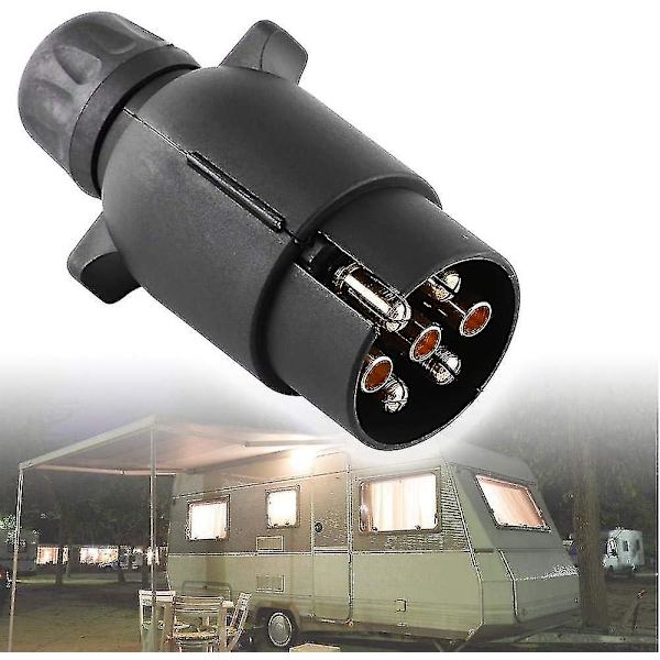 7-polig släpvagnskontakt, 12V elektrisk släpvagnskontakt, plast 7-polig kabelkontakt adapter (2 st, svart)