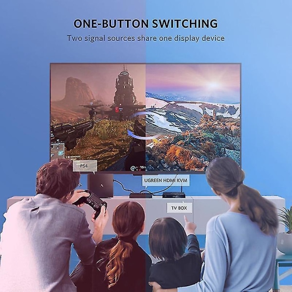 Ugreen KVM-kytkin 2 sisään 4 ulos HDMI USB-keskittimen jakolaatikko