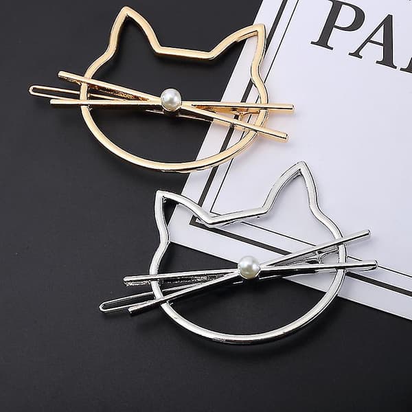 Novelty Hårklips Barrette Kat Hårklips Med Perlegylden Sølv, 4stk)
