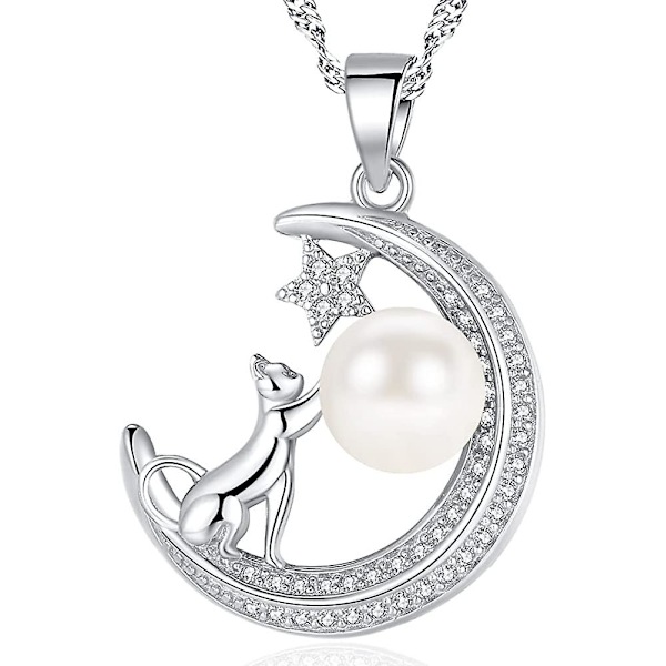 Halsband Silver Pearl Halsband Katt Halsband För Lmell Kvinnor Måne Stjärna Halsband Katt Present