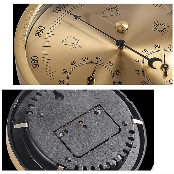 Dial Type Barometer Med Termometer Hygrometer Vejrstation Barometrisk Trykmåling Gold