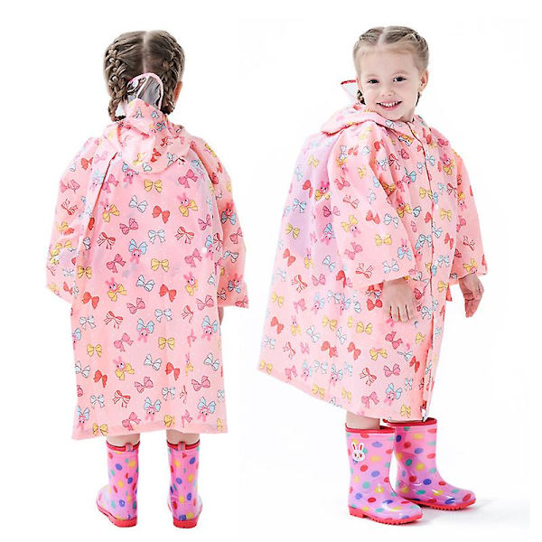 Barnregnkläder, 3D Cartoon Barn Regnrock Jacka Poncho För Pojke Flicka (Gul Bröd) Pink Bow XL