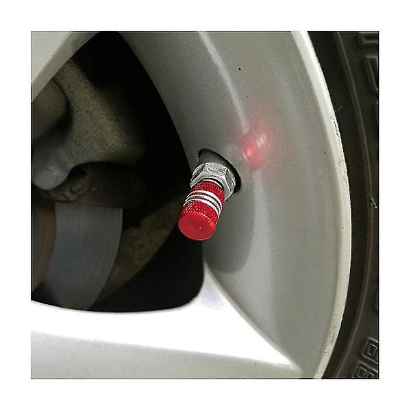 5 st Silver Bil Dammlockar Runt Hjul Aluminium Däckventillock Röda