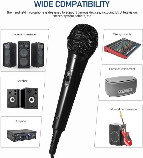 Dynamisk kablet mikrofon med 6,5 mm kontakt for direktesending og vokalbruk