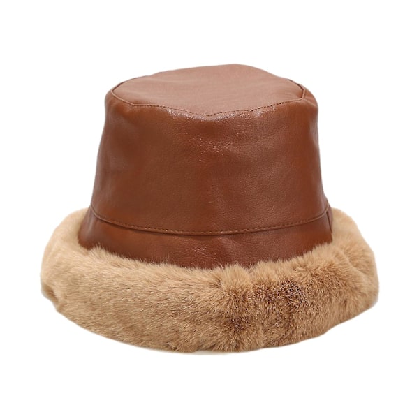 Fuskpäls Vinter Panama Hatt Vikbar Bucket Hatt Kvinnor Utomhus Bucket Hatt Camel