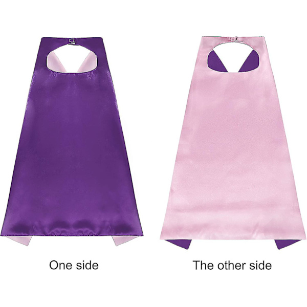 Superheltkappe og maske for barn - Reversibel sateng-kostyme med filtmaske for gutter og jenter - Festdrakt (rosa, lilla) (3-pakning)