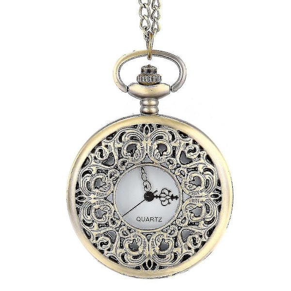Vintage Steampunk Hålformad Blommig Kvartsfickurets Halsband Hänge Kedja Klocka Presenter
