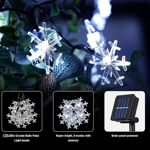 Snefnug Solcelle Globe Lys Julepynt 12m 100led