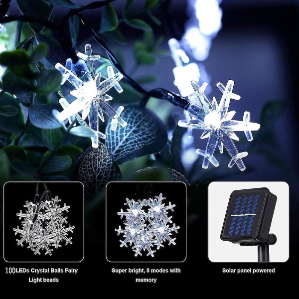 Snøflak Lyslenke Solcelle Globe Jul 12m 100led