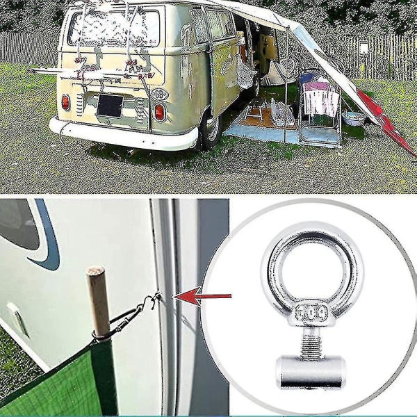 2 stk/sæt Rustfrit stål Markiseskinne Stopper Autocamper Campingvogn Løfteøje Skrue