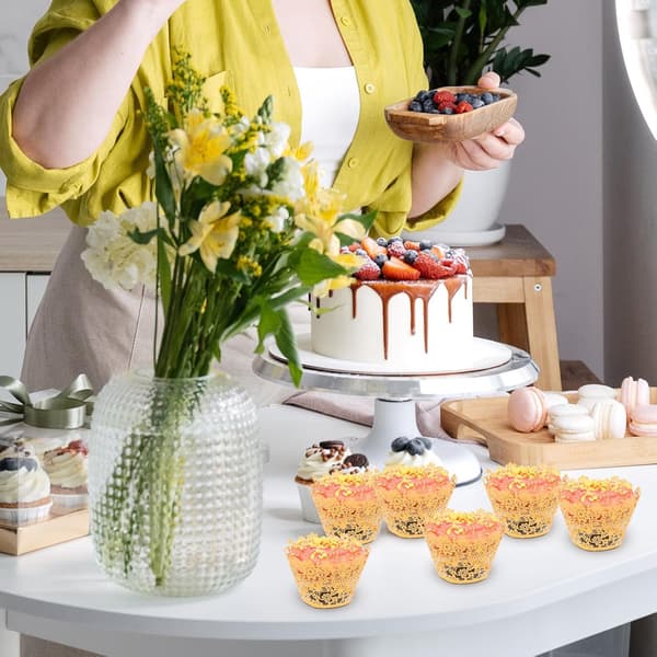 100 st muffinsformar tårtkoppar ihålig blomdesign papper dekorativ
