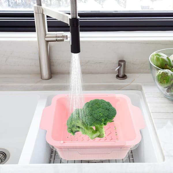 Dobbeltlags kurvsett, dreneringskurv i plast, multifunksjonell husholdningssil