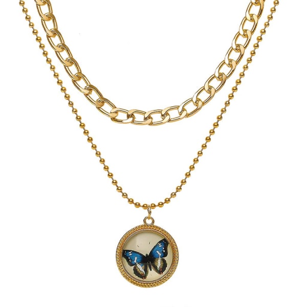 Moderigtig Trendy Butterfly Portræt Dobbelt Halskæde Høj kvalitet Guld Sølv Style 3