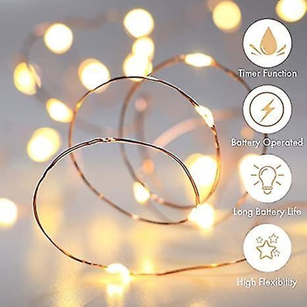 3 Pakk Feelysslysr med Timer Batteri Kobbertråd 30 LED Juler