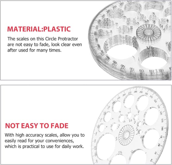 Plastvinkelmålersett Tegning Multifunksjon 6 stk 360 grader og Geometriverktøy