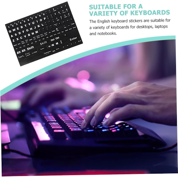 2 Ark Universelle Engelske Tastaturklistremerker Komplett Sett