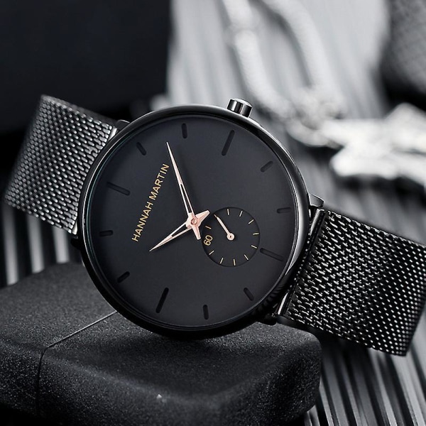 Svart vattentät watch Personlighet Mode Populär Student Quartz Watch för män Hm100g black needle