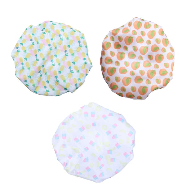 3 stk Elastiske Dobbeltlags Stilige Trykte Dusjhetter Vanntette Satin Badehette Dusjhette