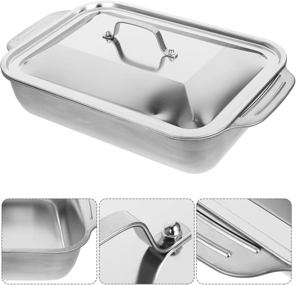 Rustfrit Stål Grillet Fiskefad Skaldyrsfad Rektangulær Bærbar Stegepande Materiale i Rustfrit Stål