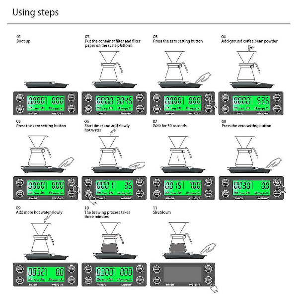 Kaffevåg med Timer och Tarafunktion för Högprecisionsmätning av 5000 G / 0,1 G Gram, Milliliter och Uns