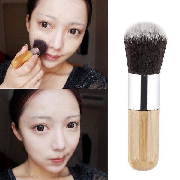 Foundationspuderborste med bambuhandtag för blandning av makeup