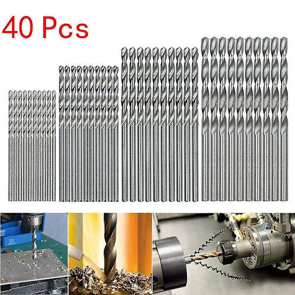 Mini Borr HSS-Bit 0,5mm-2mm Rak Schaft Spiralborr Set Verktyg, (silver)(40st)