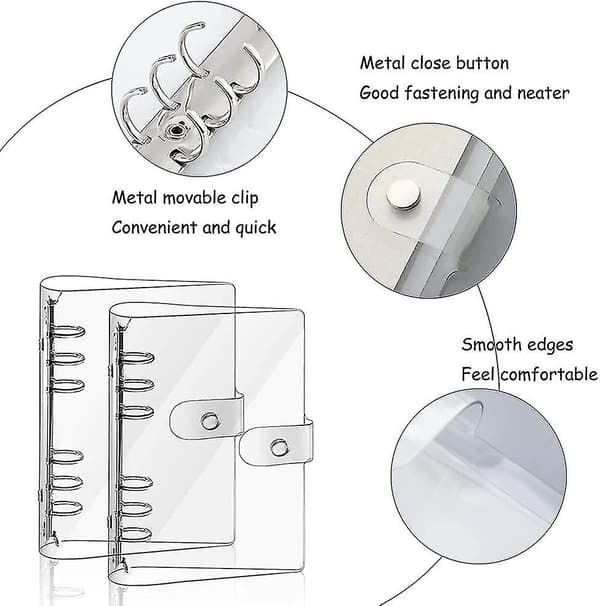 2 stk A5 Perme-omslag, A5 Ringperm-omslag, Transparent Ringperm-mappe, 6 hull