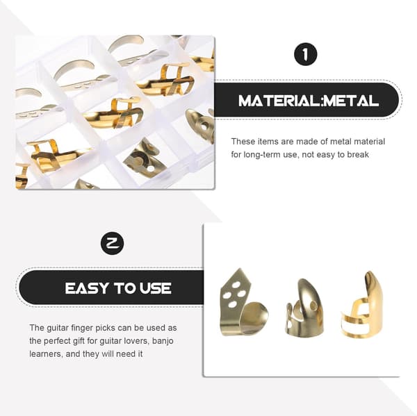 Set med metallgitarrplektrum för banjo och elgitarr, tum- och fingerdesign