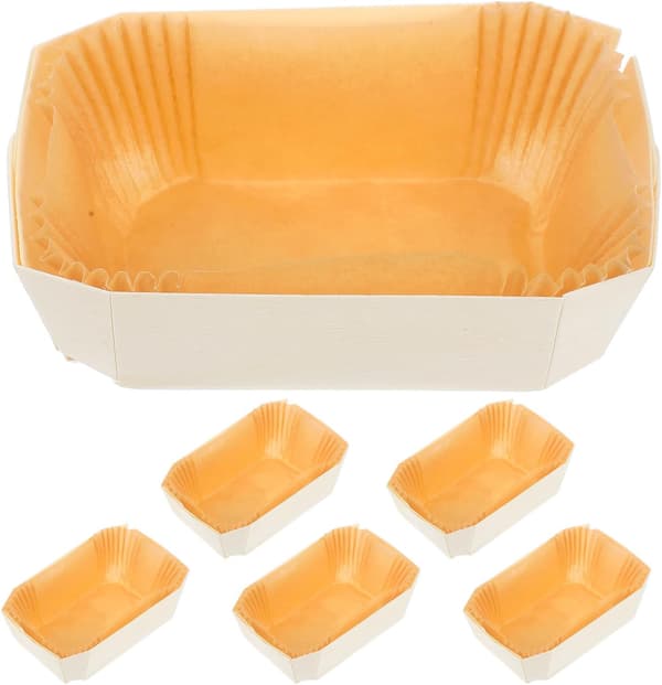 6 stk. rektangulær brødform i poppel, non-stick brødform uten bunn, jevn varmefordeling, ovnsbaking