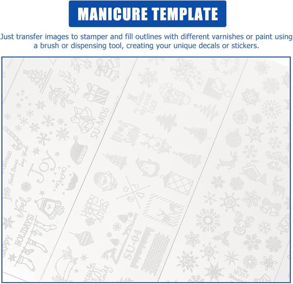 6 stk. neglekunst trykte stålplader Juleneglestempelplader Manicurestencils til stempelplader