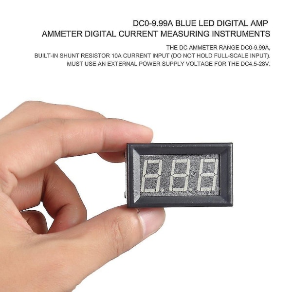 DC 0-9,99A Blå LED Digital Amp Amperemeter Måleverktøy