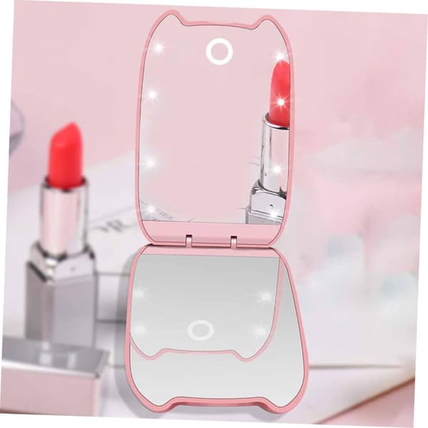 Bærbart Makeup Spejl Dobbeltsidet Design Sammenfoldeligt til Kompakt Opbevaring med LED Lys
