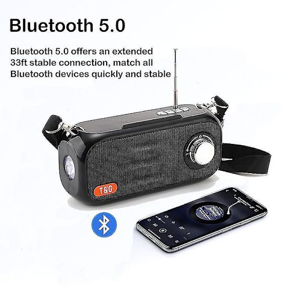 Bærbar Bluetooth-højttaler med solcelleanlæg og FM-radio