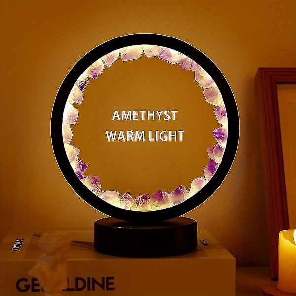 1 kpl Led-latattava Yöpöytälamppu Luonnollinen Kvartsi Amethyst-ryhmä Yölamppu Makuuhuoneen Työpöytä Pyöreä C F