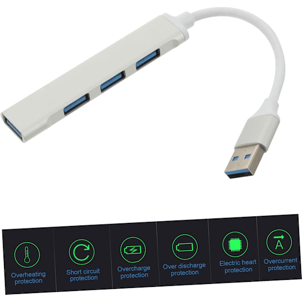 USB-hubb 4 Portar USB Förlängningssplitter Aluminiumlegering Datahubb USB3.0 Datoradapter Överbelastningsspänningsskydd