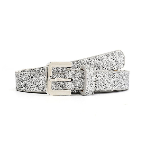 Dametøj Skinny Bling Glitter Talje Bælte Imitation Læder Tynd Taljebånd Silver