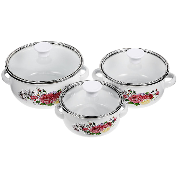 3-pack emaljerade kastruller, stapelbara soppgrytor, emaljerade kastruller, restaurangkvalitet, platt botten, gryta