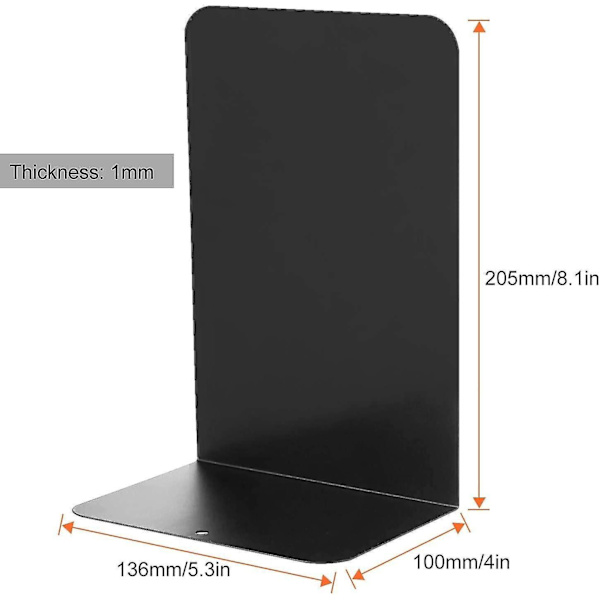 4 st Klassiska Bokstöd Enkla Svarta 8'' Tunga Metall