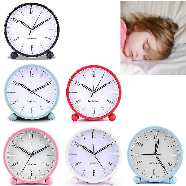 Tyst väckarklocka, Tick-Free Analog Väckarklocka, Minimalistisk Rund Metall Ljus Väckarklocka Light Blue