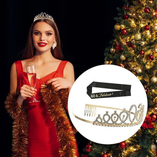 Bursdagskronesett Rhinestone Tiara Skjerf for kvinner, elegant legering og polyester, behagelig å ha på