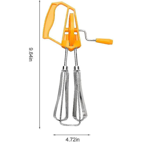 Håndmixer i rustfrit stål - Manuel roterende æggepisker - Mælkemixer - Køkkenredskab (orange)