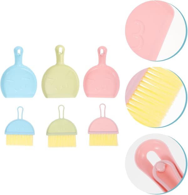 3 uppsättningar mini ren kvast sopskyffel kit kombination av sopskyffel och borste PP-plast